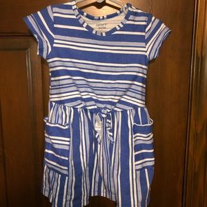Blue striped dress with tie and pockets